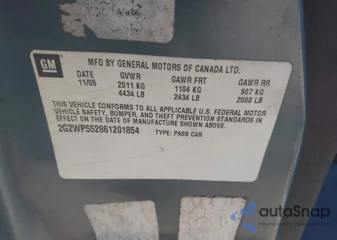 2006 Pontiac Grand Prix z USA, uszkodzony, nr VIN 2G2WP552861201854